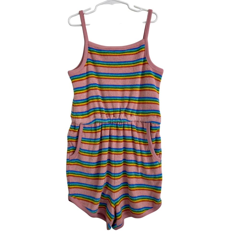 Hanna Andersson 140 Girls 10 Terry Cloth Retro Pink Rainbow Swim Cover Up Romper